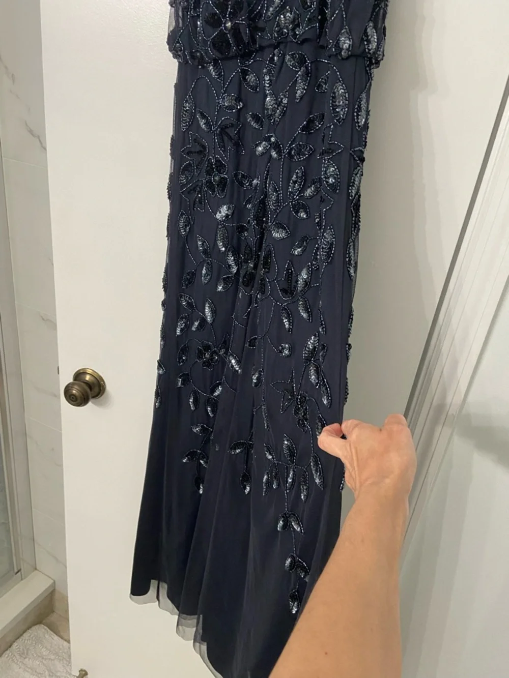 Adrianna Papell Halter Floral Sequin Maxi Gown Blue NEW - Picture 10 of 10